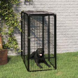 Dog Playpen 6 Panels Black 19.7"x39.4" Powder-coated Steel