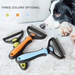 Professional Pet Deshedding Brush 2 Sided Dematting Dog Comb Cat Brush Rake Puppy Grooming Tools Undercoat Shedding Flying Hair (Color: orange, size: L)